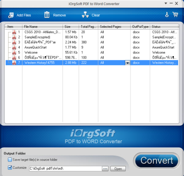 Add PDF Files to iOrgsoft PDF to Word Converter