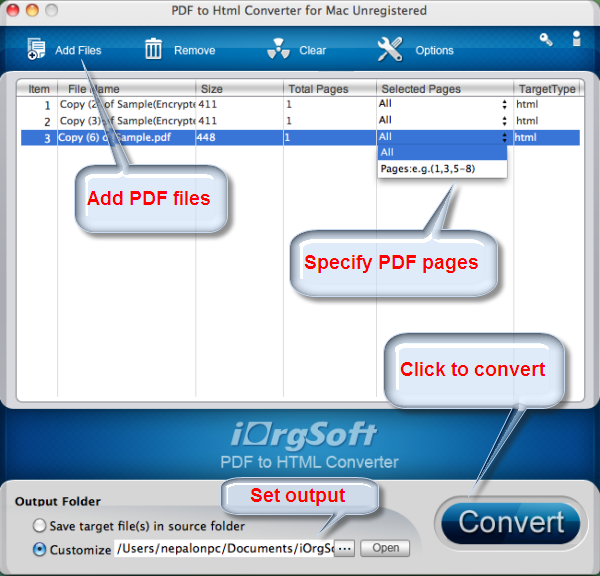 Screenshot of PDF to Html Converter for Mac