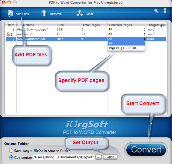 Screenshot of PDF to Word Converter for Mac