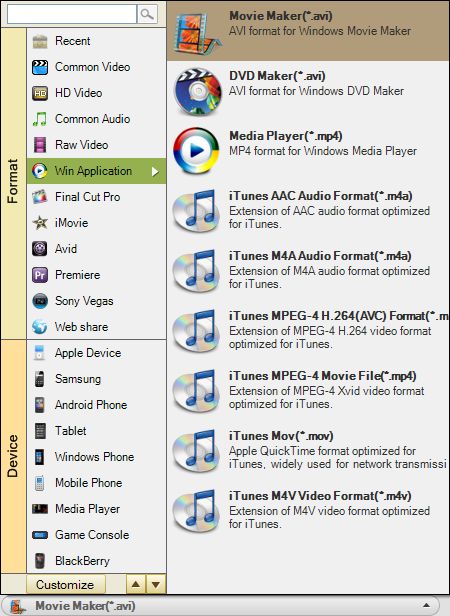 Output MXF to Windows Live Movie Maker